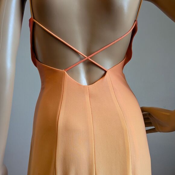 Vintage Y2K Zum Zum Prom Gown Maxi Dress Orange Ombre Rhinestone Size 3 - Picture 11 of 13